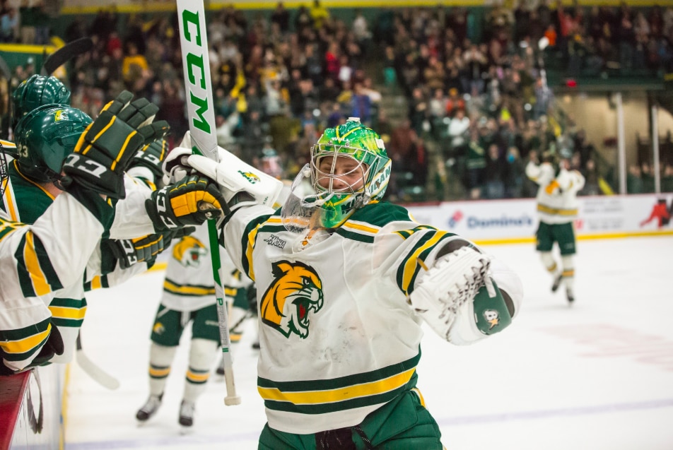 Northern Michigan goalie Atte Tolvanen made history with his Friday night goal.