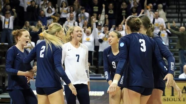 Concordia-St. Paul is all smiles and high-fives as they play for a 10th DII women's volleyball national championship.