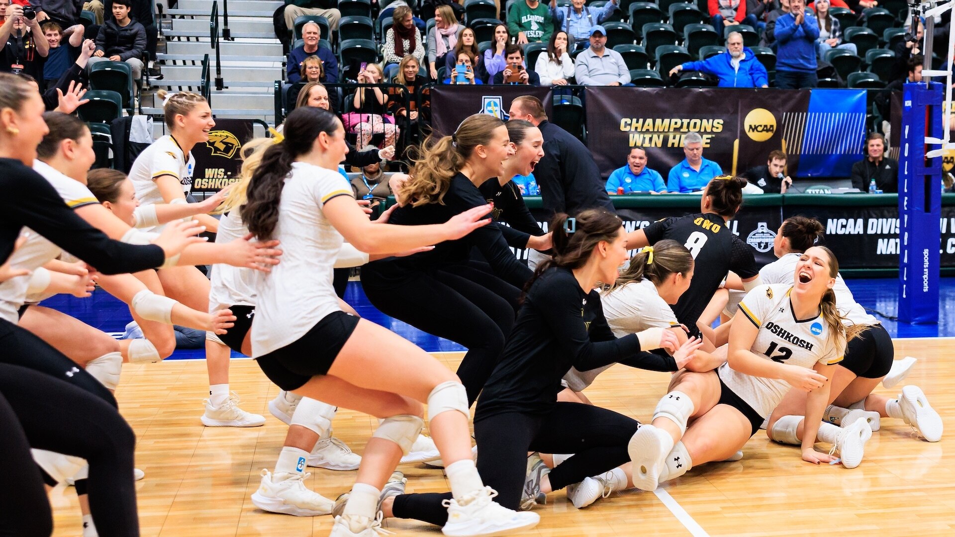 Wisconsin-Oshkosh match point, celebration at 2025 NCAA DIII volleyball championship